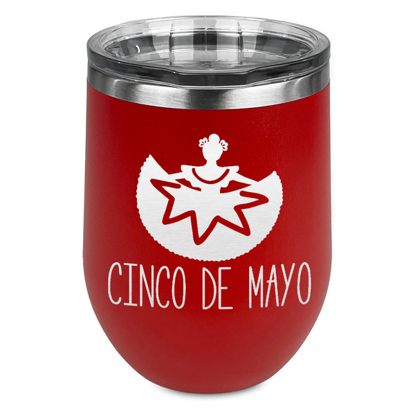 Custom Cinco De Mayo Stemless Stainless Steel Wine Tumbler - Red - Double Sided