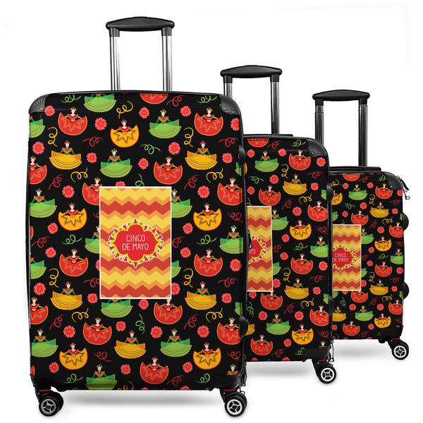 Custom Cinco De Mayo 3 Piece Luggage Set - 20" Carry On, 24" Medium Checked, 28" Large Checked