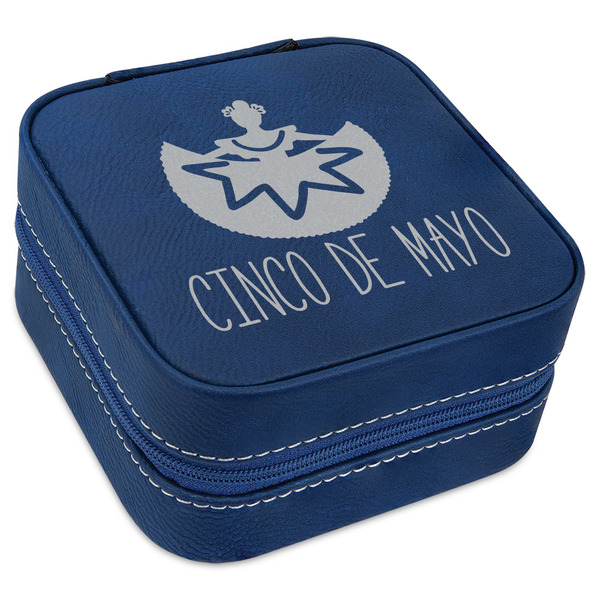 Custom Cinco De Mayo Travel Jewelry Box - Navy Blue Leather