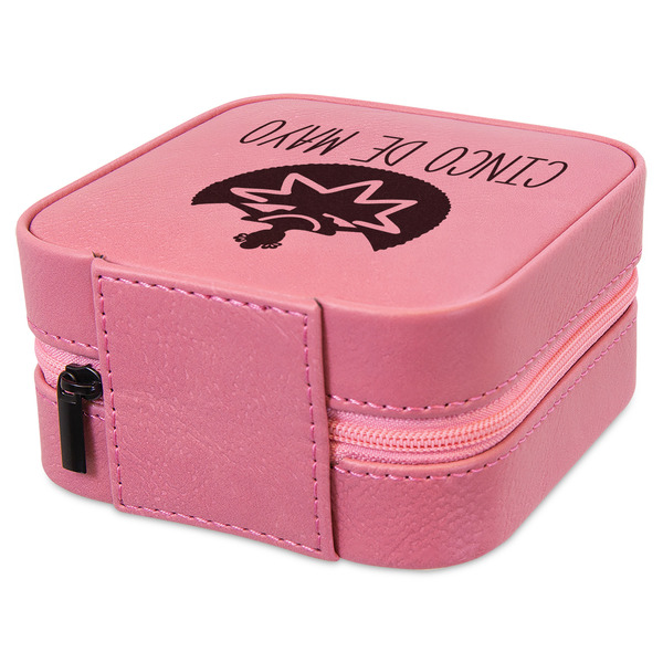 Cinco De Mayo Travel Jewelry Boxes - Leather - Pink - View from Rear