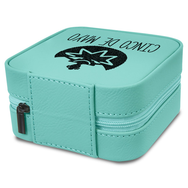 Cinco De Mayo Travel Jewelry Boxes - Leather - Teal - View from Rear