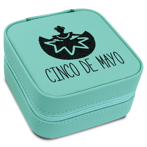 Custom Cinco De Mayo Travel Jewelry Box - Teal Leather