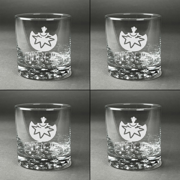 Cinco De Mayo Whiskey Glasses - Set of 4 all Engraved