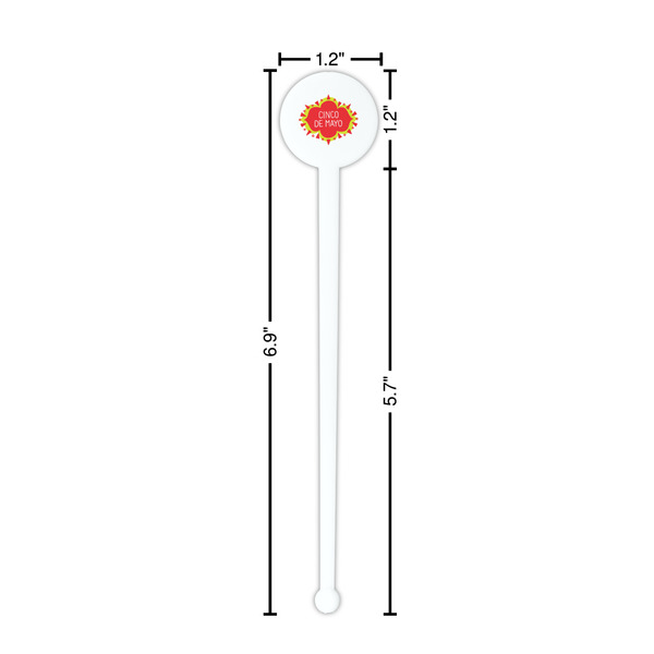 Cinco De Mayo White Plastic 7" Stir Stick - Round - Dimensions