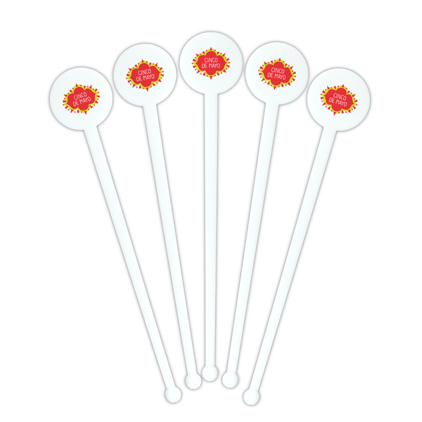 Cinco De Mayo White Plastic 7" Stir Stick - Round - Fan View