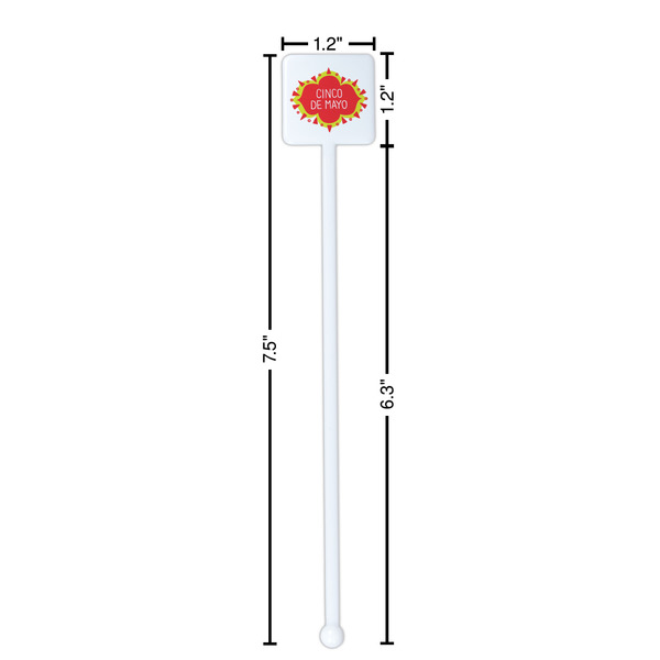 Cinco De Mayo White Plastic Stir Stick - Square - Dimensions