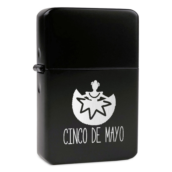 Custom Cinco De Mayo Windproof Lighter - Black - Double Sided & Lid Engraved
