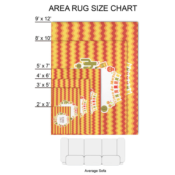 Fiesta - Cinco de Mayo 2'x3' Indoor Area Rugs - Size Chart