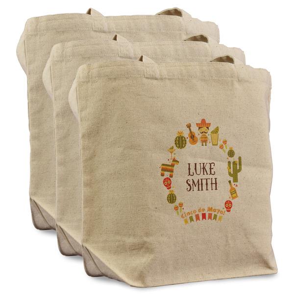 Custom Fiesta - Cinco de Mayo Reusable Cotton Grocery Bags - Set of 3 (Personalized)