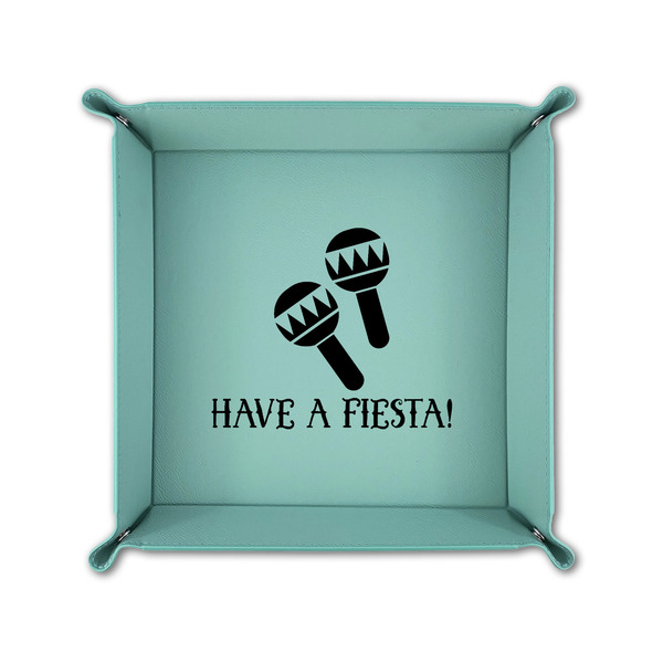 Fiesta - Cinco de Mayo 6" x 6" Teal Leatherette Snap Up Tray - FOLDED UP