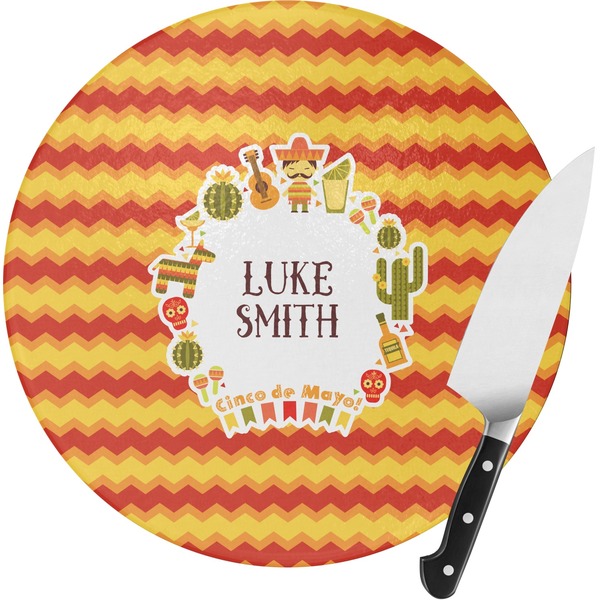 Custom Fiesta - Cinco de Mayo Round Glass Cutting Board - Small (Personalized)