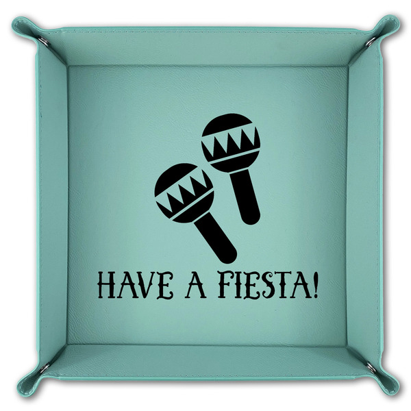 Fiesta - Cinco de Mayo 9" x 9" Teal Leatherette Snap Up Tray - FOLDED