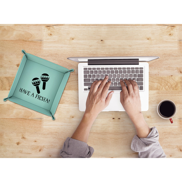 Fiesta - Cinco de Mayo 9" x 9" Teal Leatherette Snap Up Tray - LIFESTYLE