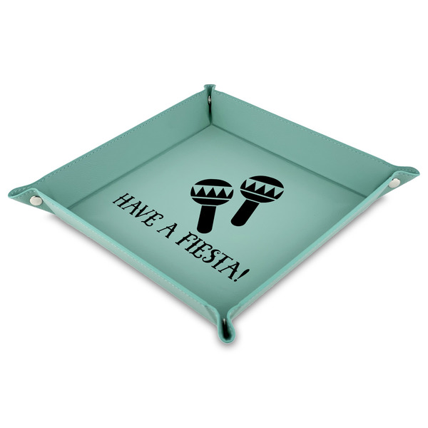Custom Fiesta - Cinco de Mayo 9" x 9" Teal Faux Leather Valet Tray (Personalized)