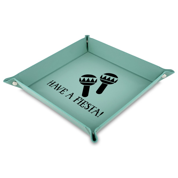 Custom Fiesta - Cinco de Mayo Faux Leather Dice Tray - 9" x 9"  - Teal (Personalized)
