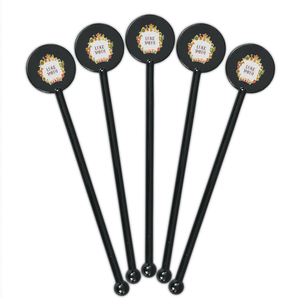 Fiesta - Cinco de Mayo Black Plastic 5.5" Stir Stick - Round - Fan View