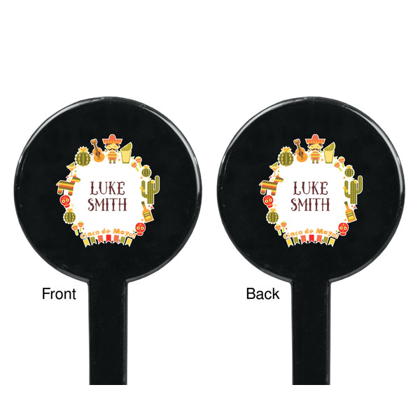 Fiesta - Cinco de Mayo Black Plastic 7" Stir Stick - Double Sided - Round - Front & Back