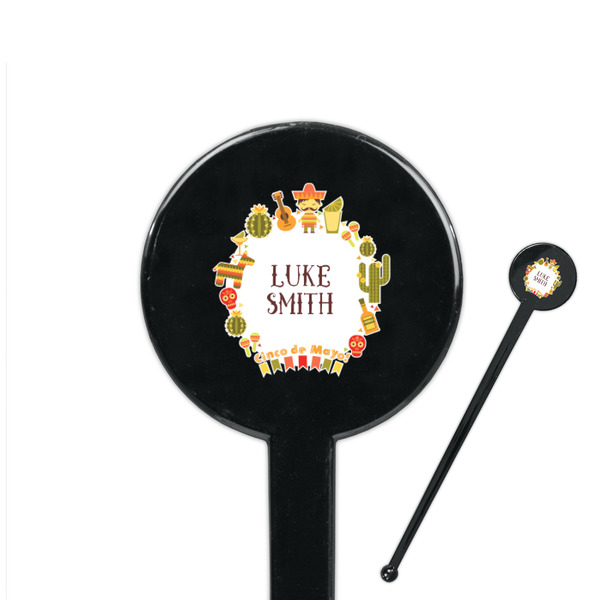 Custom Fiesta - Cinco de Mayo 7" Round Plastic Stir Sticks - Black - Single Sided (Personalized)
