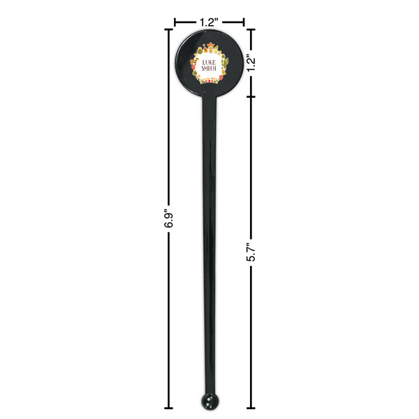 Fiesta - Cinco de Mayo Black Plastic 7" Stir Stick - Round - Dimensions