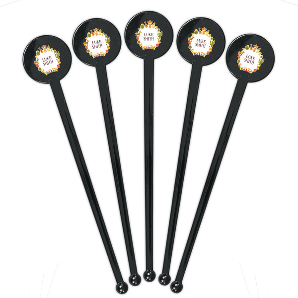 Fiesta - Cinco de Mayo Black Plastic 7" Stir Stick - Round - Fan View