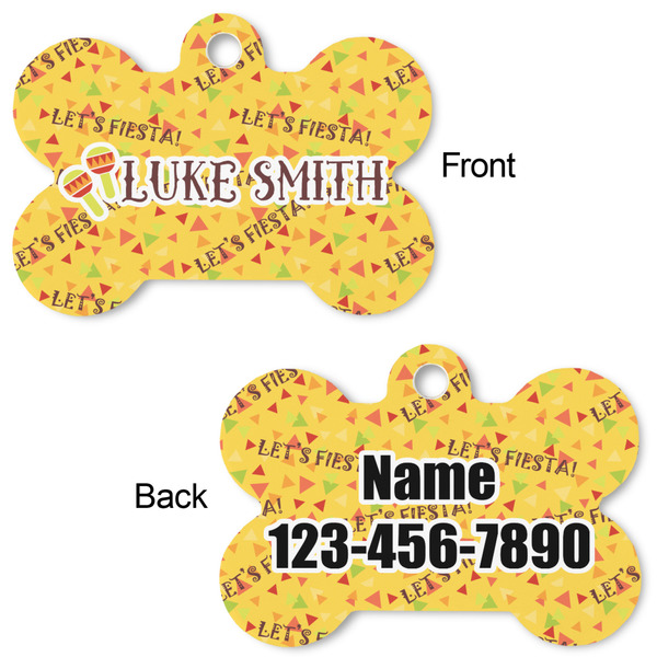 Fiesta - Cinco de Mayo Bone Shaped Dog Tag - Front & Back