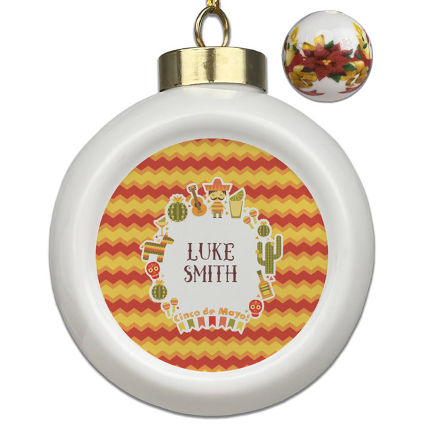 Custom Fiesta - Cinco de Mayo Ceramic Ball Ornaments - Poinsettia Garland (Personalized)