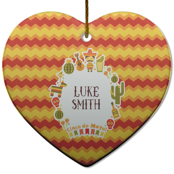 Custom Fiesta - Cinco de Mayo Heart Ceramic Ornament w/ Name or Text
