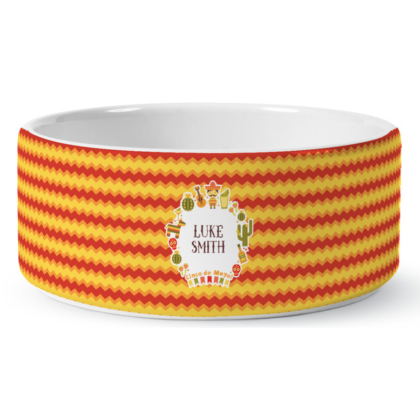 Custom Fiesta - Cinco de Mayo Ceramic Dog Bowl - Large (Personalized)
