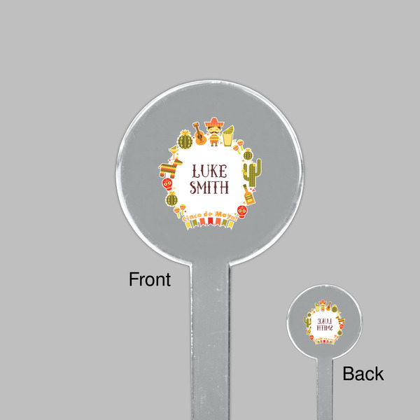 Fiesta - Cinco de Mayo Clear Plastic 7" Stir Stick - Round - Front & Back