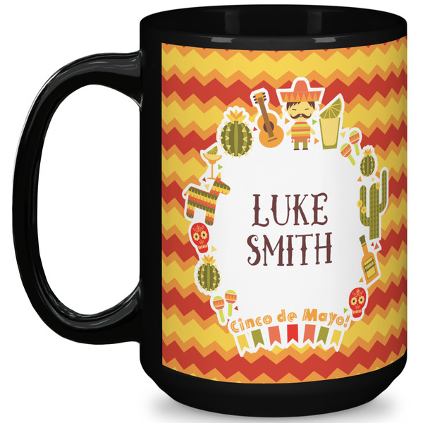 Custom Fiesta - Cinco de Mayo 15 Oz Coffee Mug - Black (Personalized)
