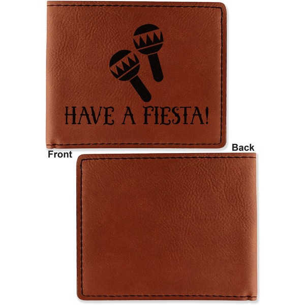 Fiesta - Cinco de Mayo Cognac Leatherette Bifold Wallets - Front and Back Single Sided - Apvl