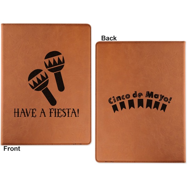 Fiesta - Cinco de Mayo Cognac Leatherette Portfolios with Notepad - Large - Double Sided - Apvl