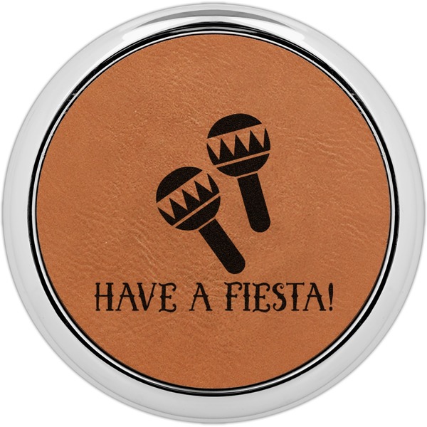 Custom Fiesta - Cinco de Mayo Set of 4 Leatherette Round Coasters w/ Silver Edge (Personalized)
