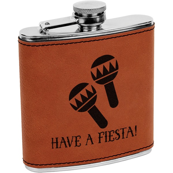 Custom Fiesta - Cinco de Mayo Leatherette Wrapped Stainless Steel Flask (Personalized)