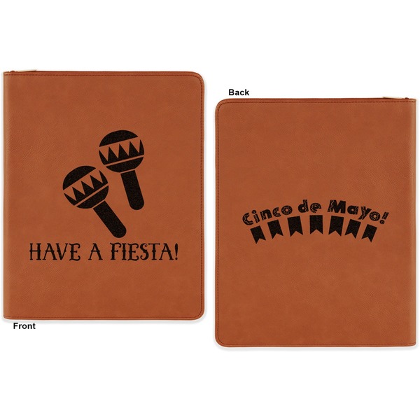 Fiesta - Cinco de Mayo Cognac Leatherette Zipper Portfolios with Notepad - Double Sided - Apvl