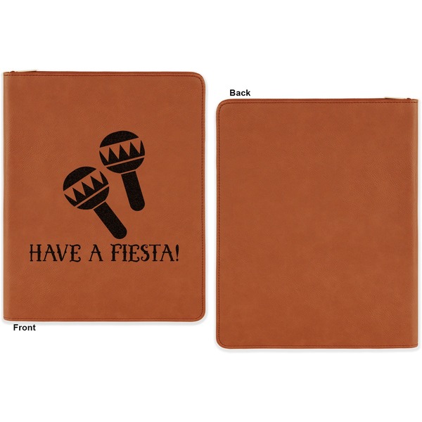 Fiesta - Cinco de Mayo Cognac Leatherette Zipper Portfolios with Notepad - Single Sided - Apvl