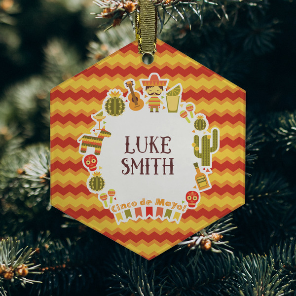 Fiesta - Cinco de Mayo Frosted Glass Ornament - Hexagon (Lifestyle)