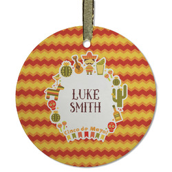 Fiesta - Cinco de Mayo Flat Glass Ornament - Round w/ Name or Text