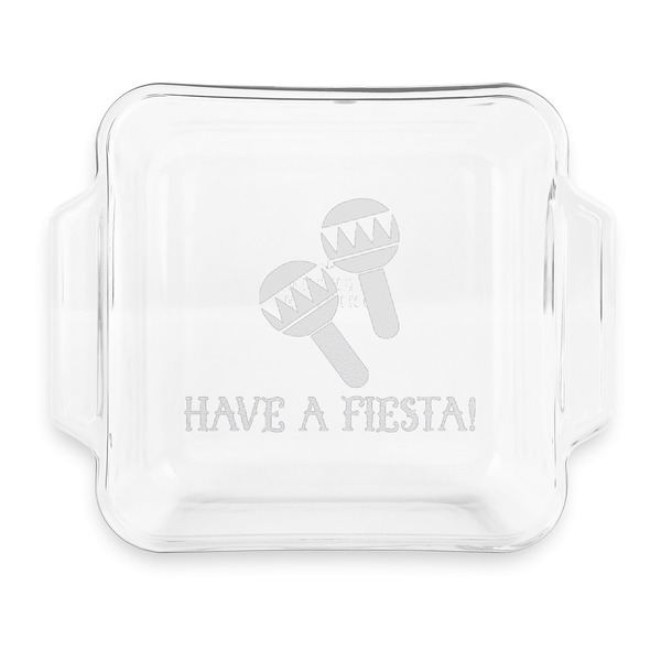 Custom Fiesta - Cinco de Mayo Glass Cake Dish with Truefit Lid - 8in x 8in (Personalized)