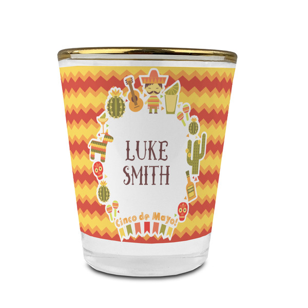 Custom Fiesta - Cinco de Mayo Glass Shot Glass - 1.5 oz - with Gold Rim - Single (Personalized)