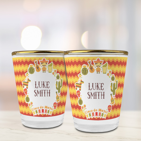Fiesta - Cinco de Mayo Glass Shot Glass - with gold rim - LIFESTYLE