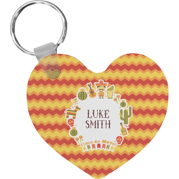 Custom Fiesta - Cinco de Mayo Heart Plastic Keychain w/ Name or Text