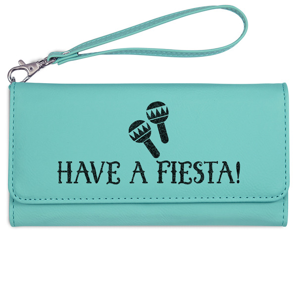 Fiesta - Cinco de Mayo Ladies Wallet - Leather - Teal - Front View
