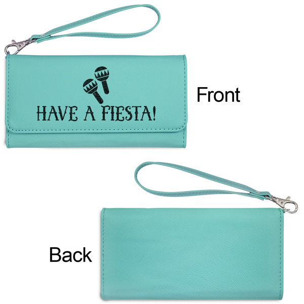 Fiesta - Cinco de Mayo Ladies Wallets - Faux Leather - Teal - Front & Back View