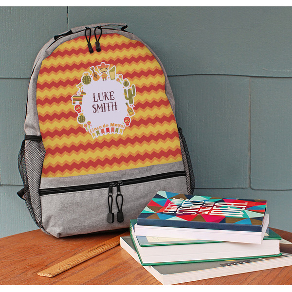 Fiesta - Cinco de Mayo Large Backpack - Gray - On Desk
