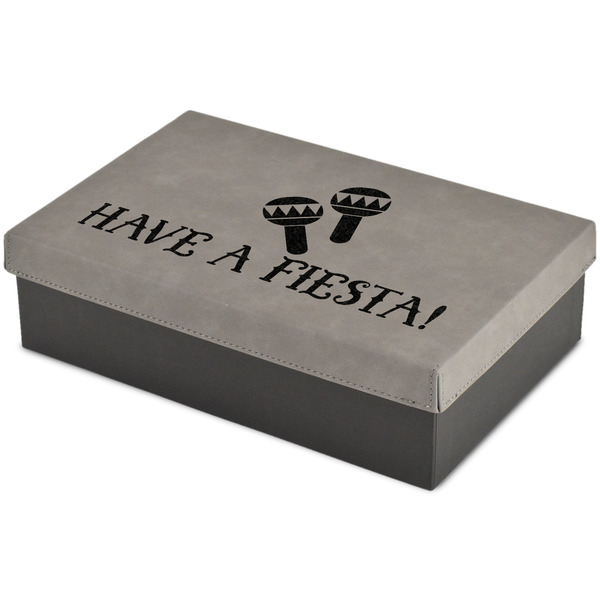 Custom Fiesta - Cinco de Mayo Large Gift Box w/ Engraved Leather Lid (Personalized)