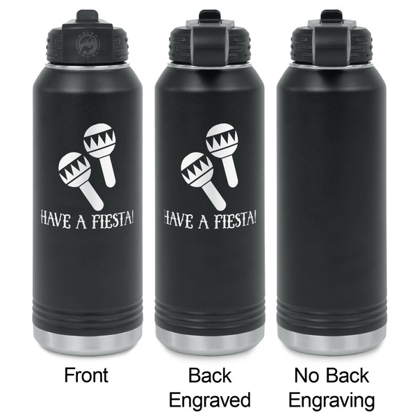 Fiesta - Cinco de Mayo Laser Engraved Water Bottles - 2 Styles - Front & Back View