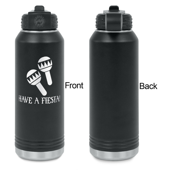 Fiesta - Cinco de Mayo Laser Engraved Water Bottles - Front Engraving - Front & Back View