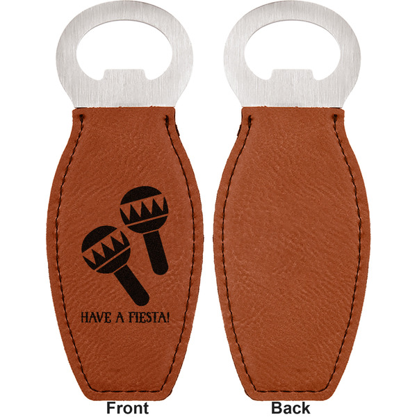 Fiesta - Cinco de Mayo Leather Bar Bottle Opener - Front and Back (single sided)