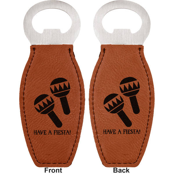 Fiesta - Cinco de Mayo Leather Bar Bottle Opener - Front and Back